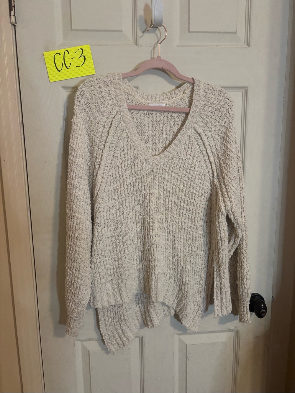 mittoshop Cream V-Neck Textured Knit Sweater